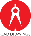 compass icon with red circle background with text that reads Cad Drawings